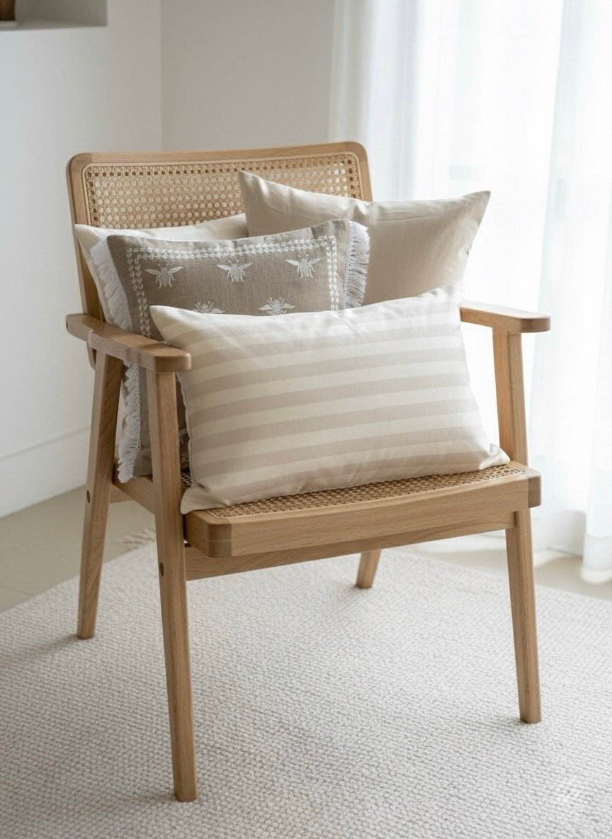 Luxury Honey Bee & Stripe Mix Cushion Cover Set (3-Pack) – Light Beige & Ivory - Image 7