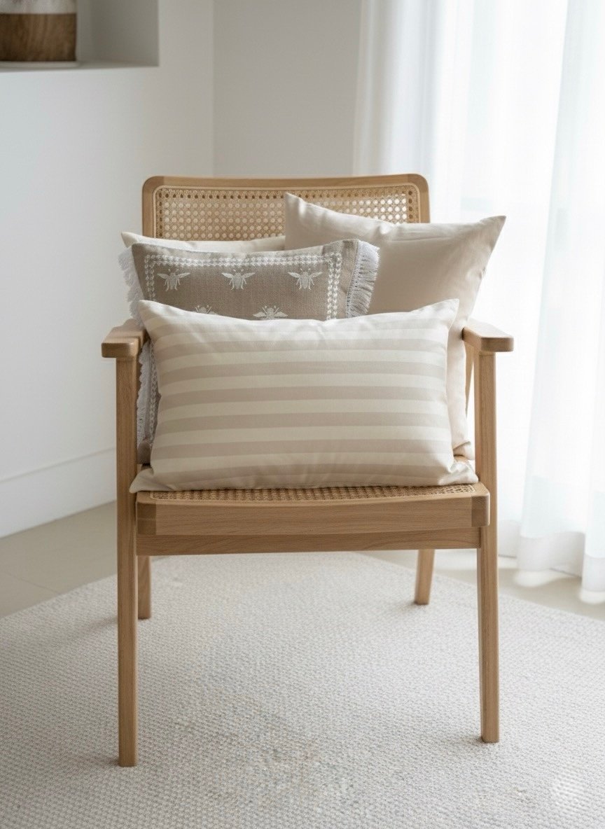 Luxury Honey Bee & Stripe Mix Cushion Cover Set (3-Pack) – Light Beige & Ivory - Image 6