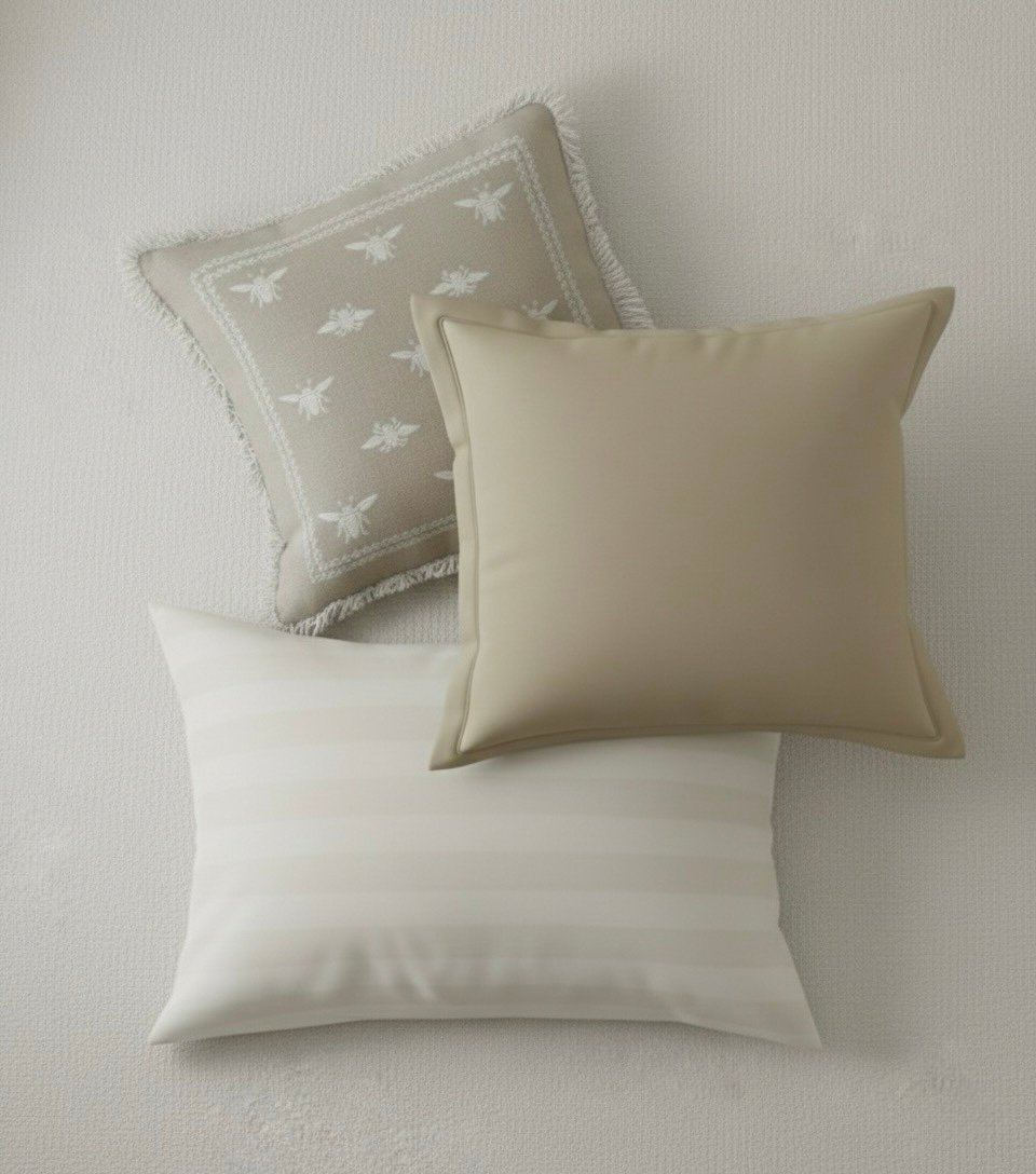 Luxury Honey Bee & Stripe Mix Cushion Cover Set (3-Pack) – Light Beige & Ivory - Image 11