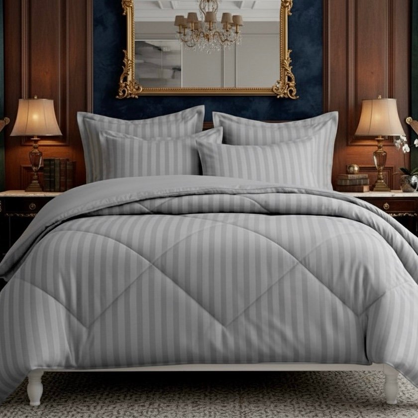 Light grey striped Double bed comforter | 600 TC ~ 100% Cotton - Image 3