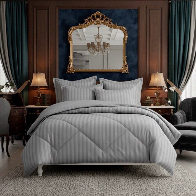Light grey striped Double bed comforter | 600 TC ~ 100% Cotton - Image 2