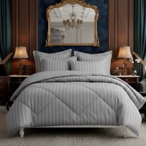 Light grey striped Double bed comforter | 600 TC ~ 100% Cotton