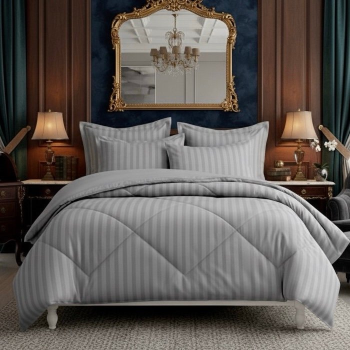 Light grey striped Double bed comforter | 600 TC ~ 100% Cotton