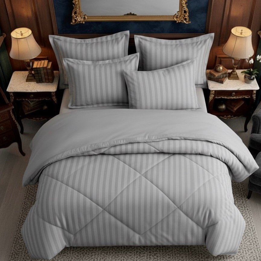 Light grey striped Double bed comforter | 600 TC ~ 100% Cotton - Image 7