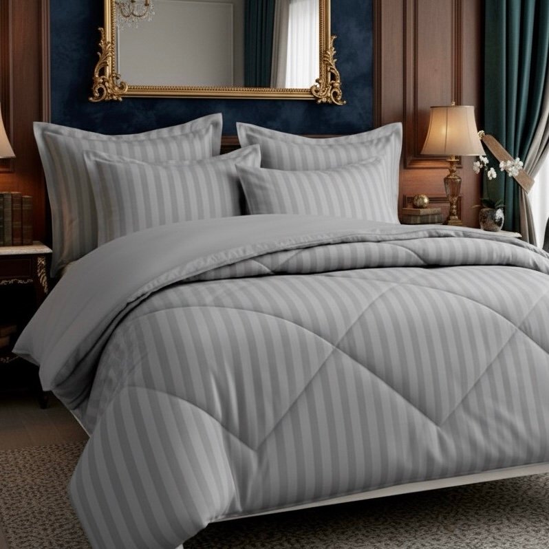 Light grey striped Double bed comforter | 600 TC ~ 100% Cotton - Image 6