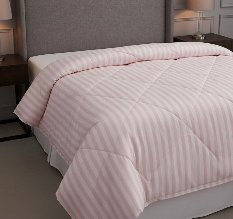 Light pink striped Double bed comforter | 400 TC ~ 100% Cotton - Image 5