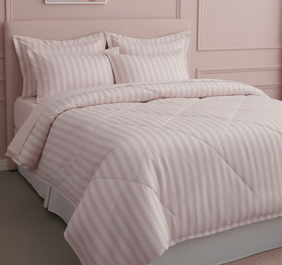 Light pink striped Double bed comforter | 400 TC ~ 100% Cotton - Image 4