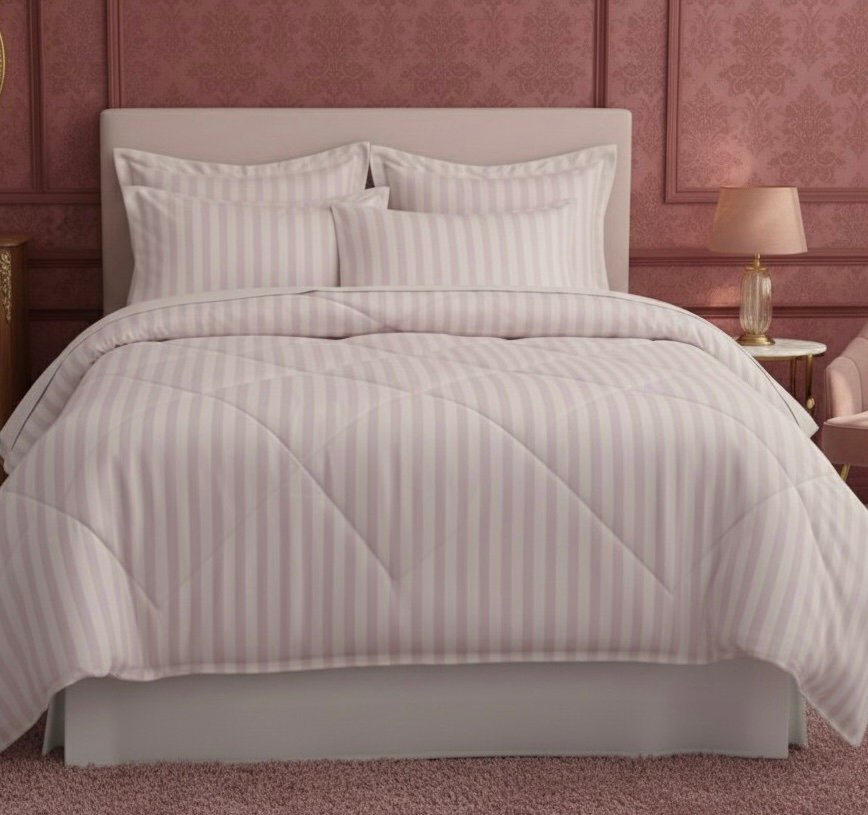 Light pink striped Double bed comforter | 400 TC ~ 100% Cotton - Image 3