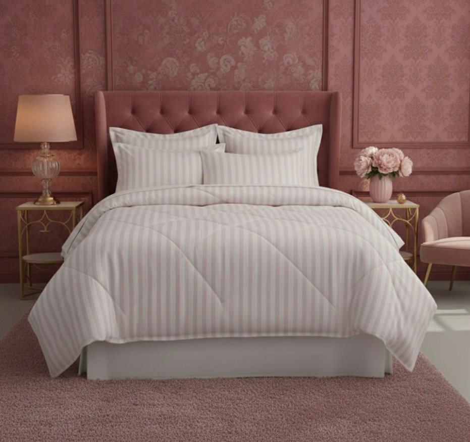 Light pink striped Double bed comforter | 400 TC ~ 100% Cotton