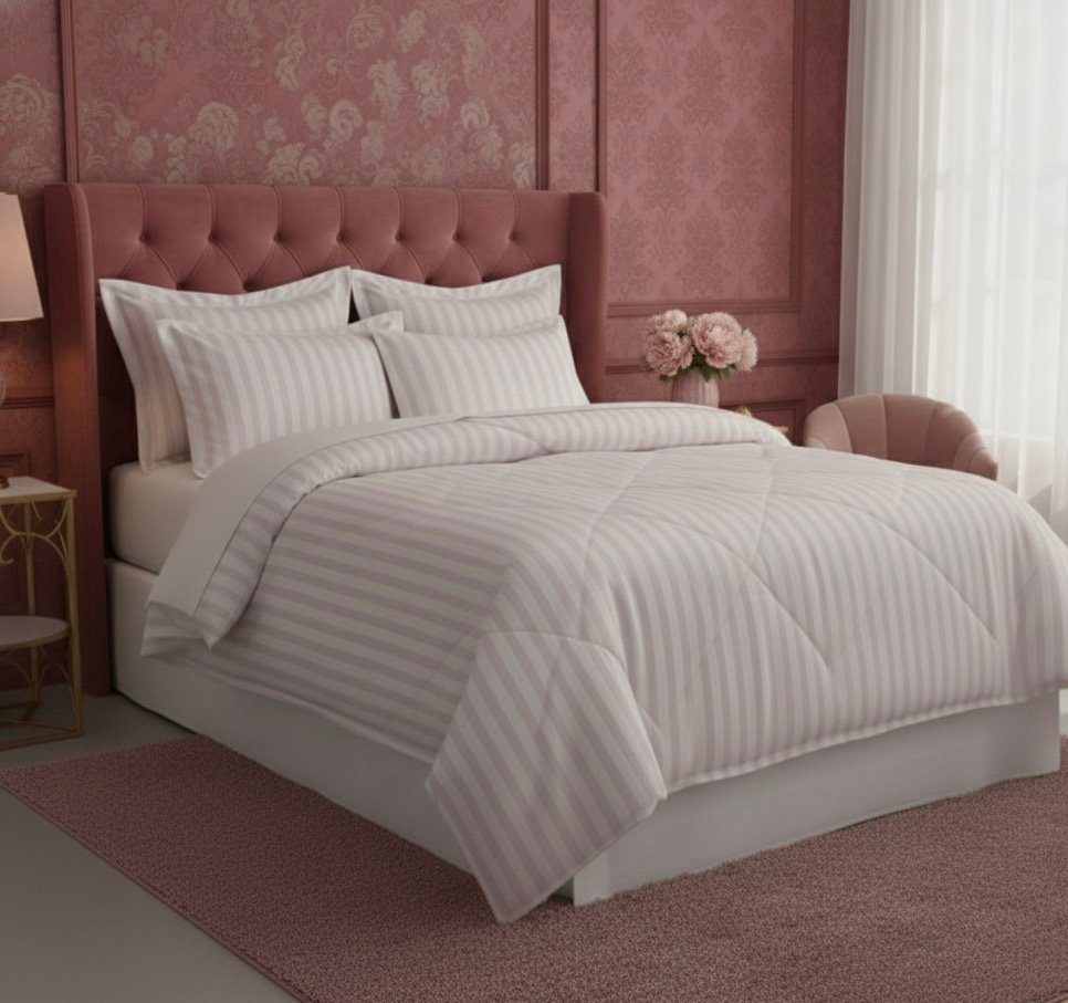 Light pink striped Double bed comforter | 400 TC ~ 100% Cotton - Image 2