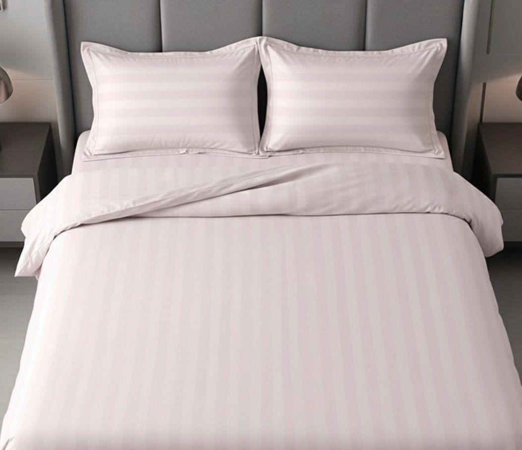 Light pink self striped | Duvet Cover | 400 TC - Image 3