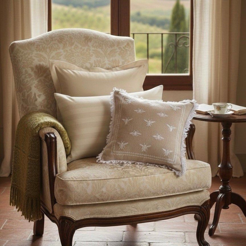 Luxury Honey Bee & Stripe Mix Cushion Cover Set (3-Pack) – Light Beige & Ivory