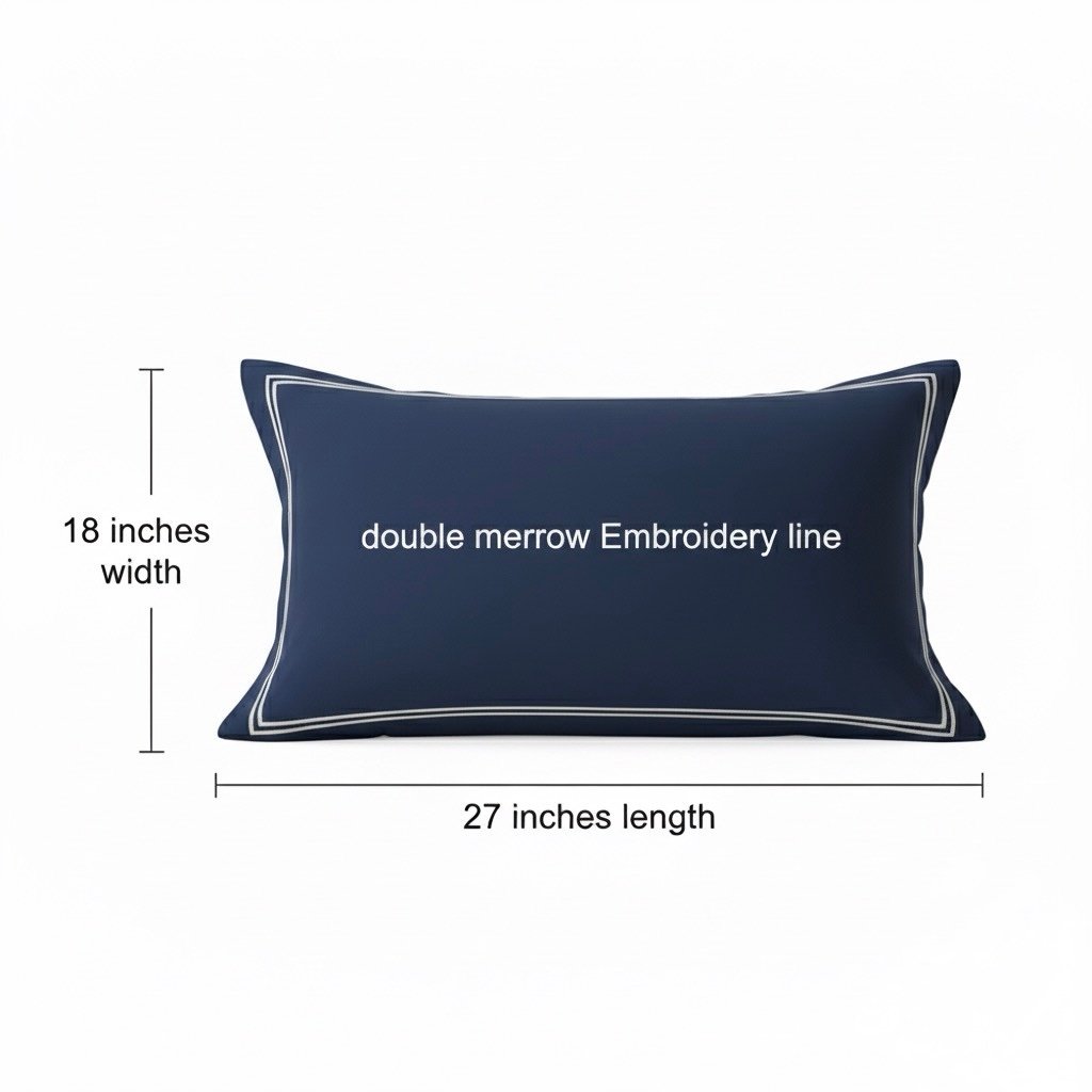 Navy Blue 600 TC Bed Sheet with Double Merrow on 2 Pillow Covers - Image 15