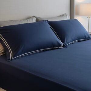 Navy Blue 600 TC Bed Sheet with Double Merrow on 2 Pillow Covers
