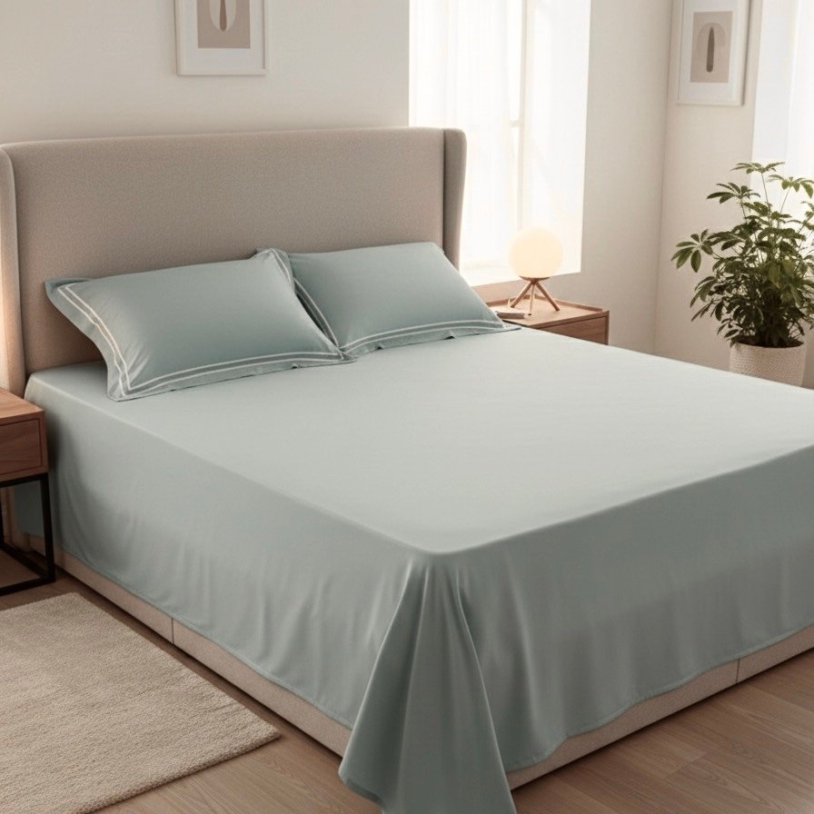 Soothing sea 400 TC Bed Sheet with Double Merrow on 2 Pillow Covers - Image 2