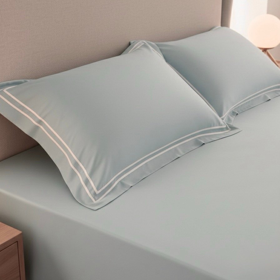 Soothing sea 400 TC Bed Sheet with Double Merrow on 2 Pillow Covers