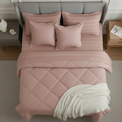 Rose Quartz 6 pcs Luxury Complete bedding Set | Bedsheet, Comforter and Cushion Cover
