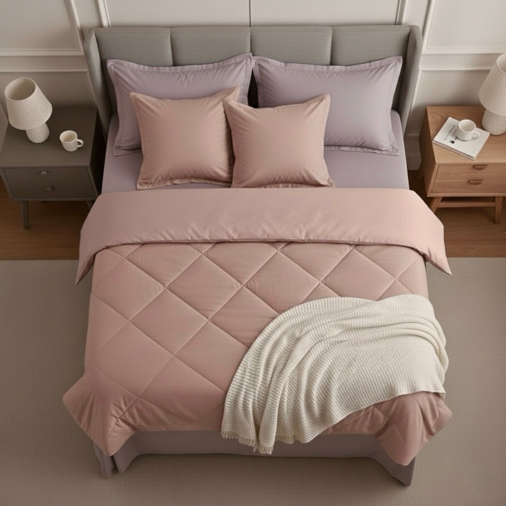 Pink an Lilac 6 pcs Luxury Complete bedding Set | Bedsheet, Comforter and Cushion Cover - Image 3