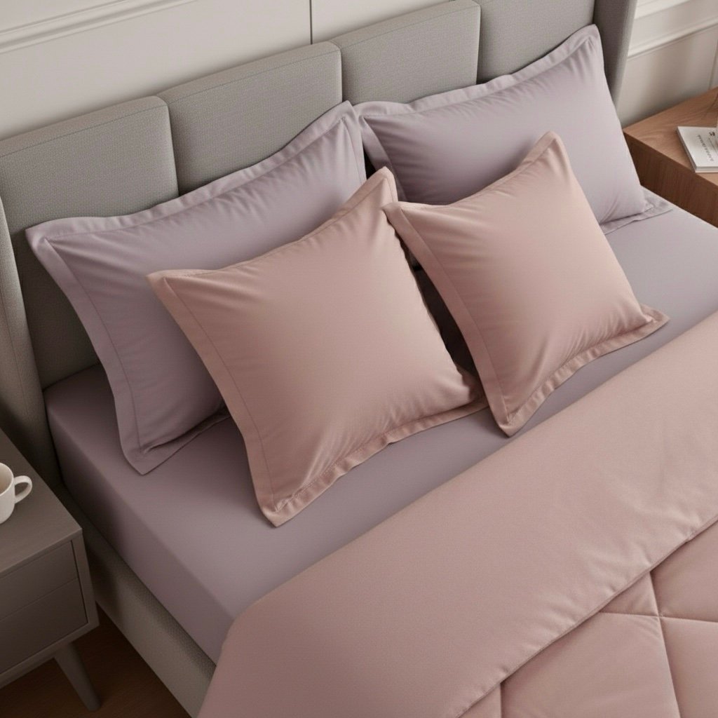 Pink an Lilac 6 pcs Luxury Complete bedding Set | Bedsheet, Comforter and Cushion Cover - Image 4