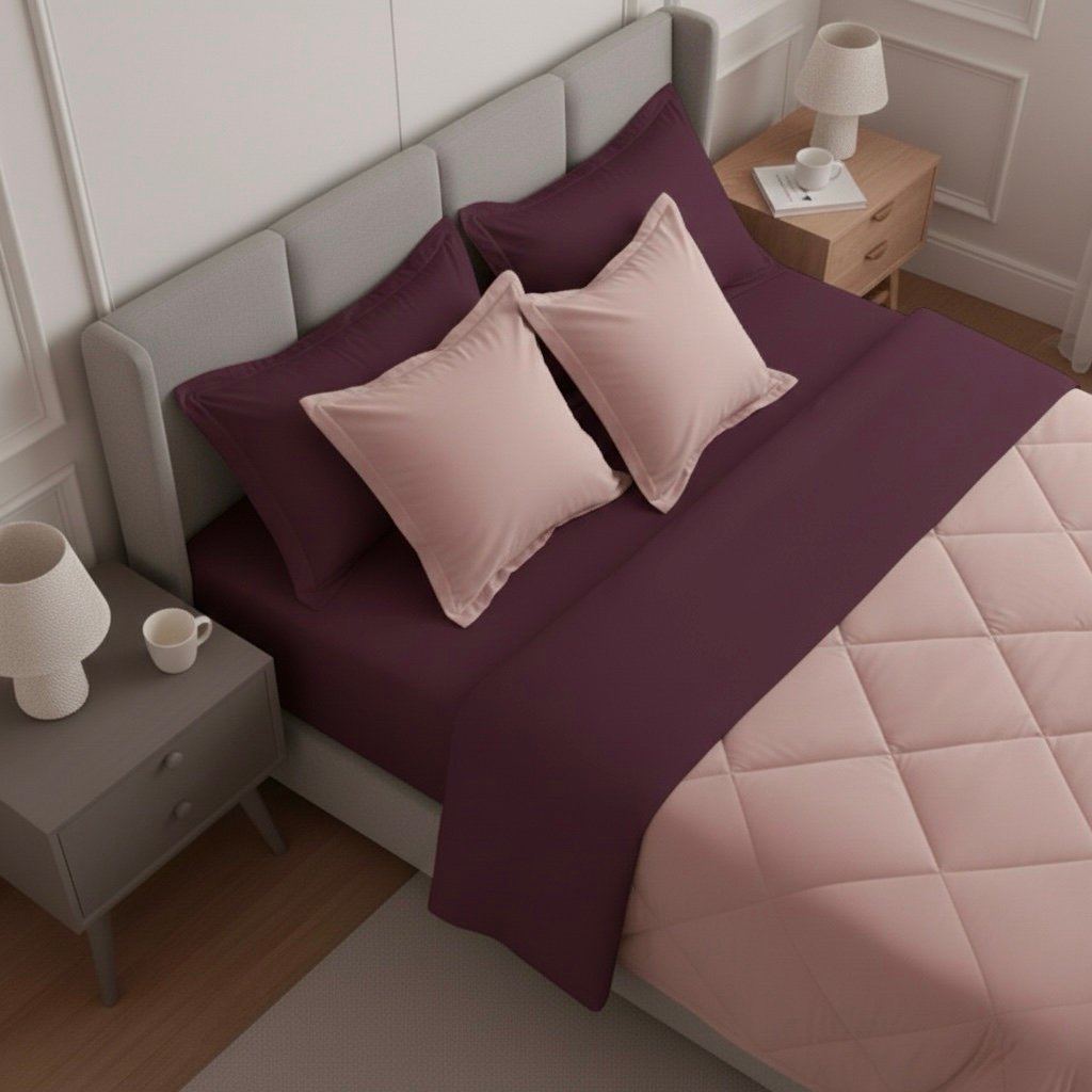 Pink an plum 6 pcs Luxury Complete bedding Set | Bedsheet, Comforter and Cushion Cover - Image 3