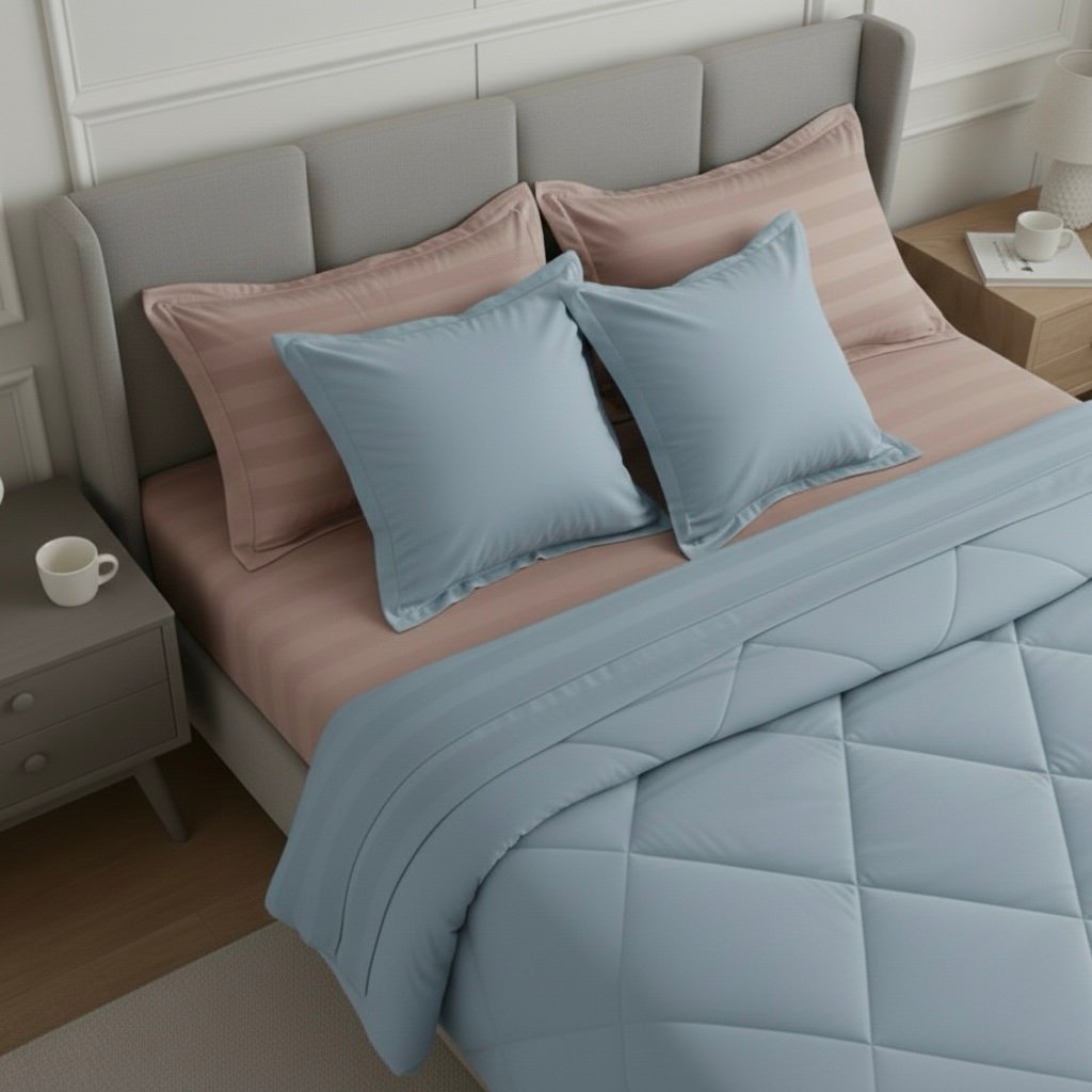 Pink and blue 6 pcs Luxury Complete bedding Set | Bedsheet, Comforter and Cushion Cover - Image 2