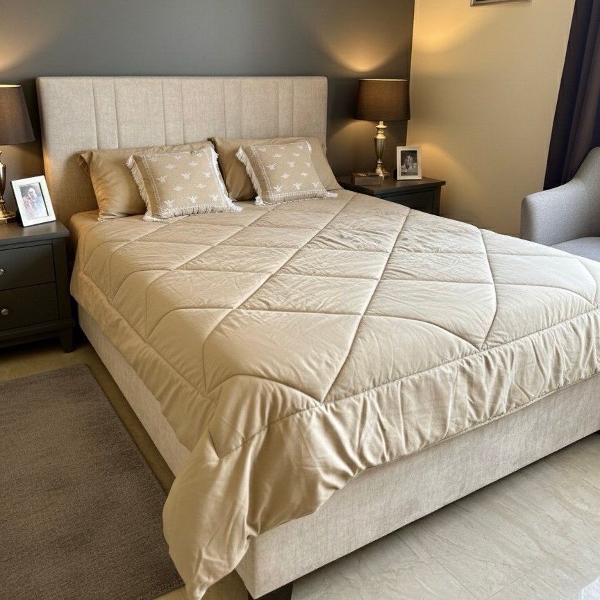 6 pcs Beige Bedding Set | Bedsheet, Comforter and Cushion Cover - Image 3