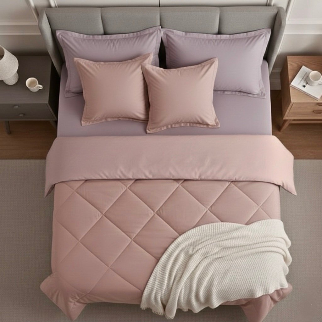 Pink an Lilac 6 pcs Luxury Complete bedding Set | Bedsheet, Comforter and Cushion Cover