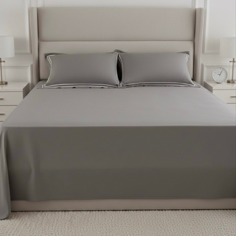 Light Grey 400 TC Bed Sheet with Double Merrow on 2 Pillow Covers - Image 3