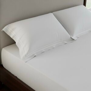 White 400 TC Bed Sheet with Double Merrow on 2 Pillow Covers