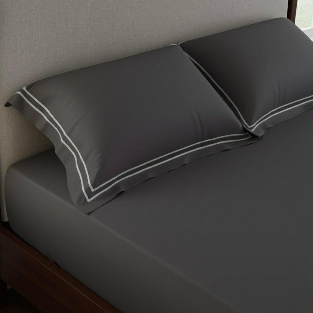 Dark Grey and Navy Blue 6 pcs Luxury Complete bedding Set | Bedsheet, Duvet Cover set - Image 4