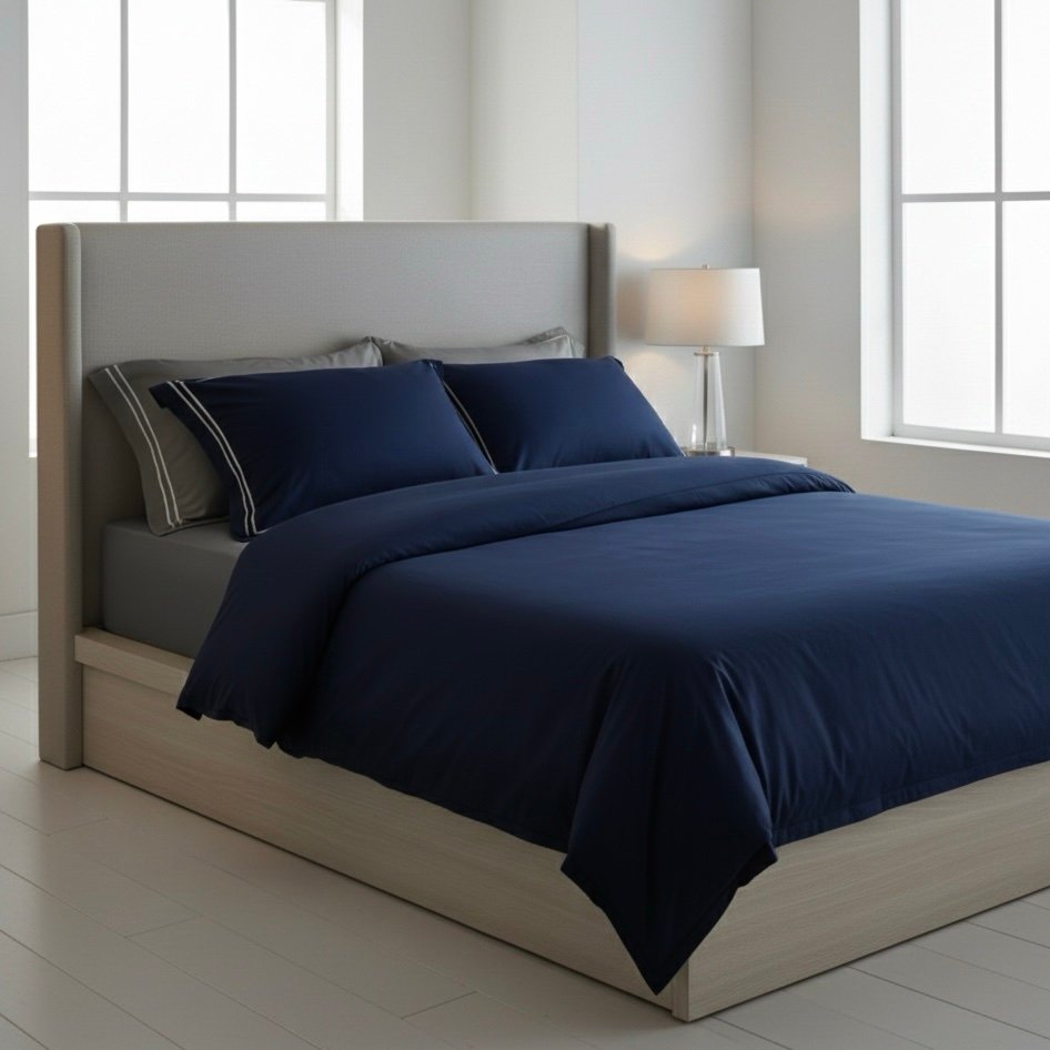 Dark Grey and Navy Blue 6 pcs Luxury Complete bedding Set | Bedsheet, Duvet Cover set - Image 2