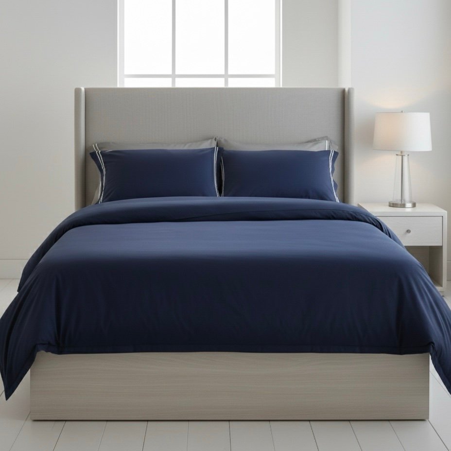 Dark Grey and Navy Blue 6 pcs Luxury Complete bedding Set | Bedsheet, Duvet Cover set - Image 6