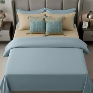 Light blue 8 pcs Luxury Complete Bedding Set | Bedsheet, Comforter and Cushion Cover
