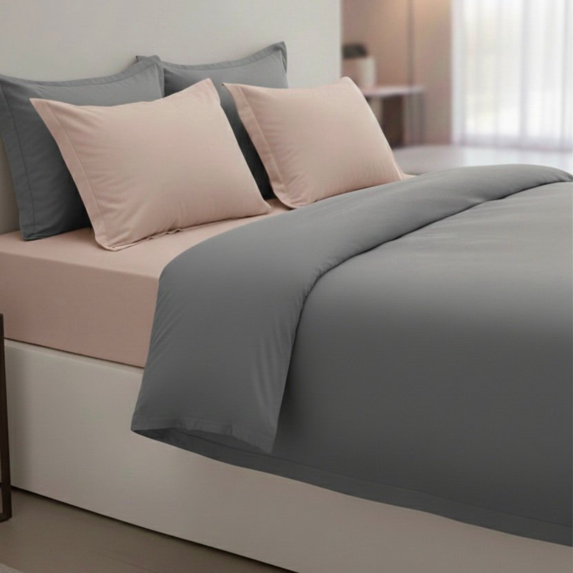 Pink and Grey 6 pcs Luxury Complete bedding Set | Bedsheet, Duvet Cover set